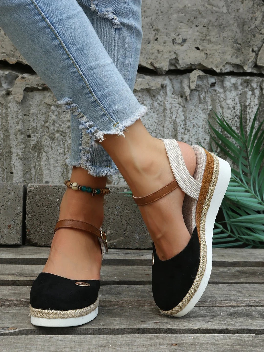 Cora - Casual Women's Orthopedic Espadrille Wedge Sandals with Ankle Strap and Closed Toe