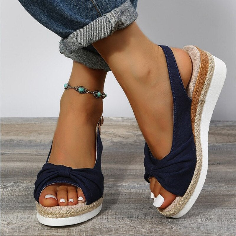 Daisy - Casual Women's Orthopedic Sandals with Wedge Heel and Knot Detail