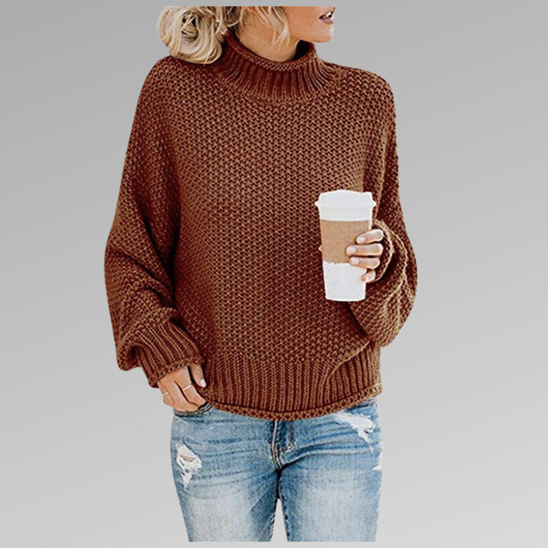 Emily - Women's Knitted Jumper with Chunky Roll Neck and Oversized Cosy Fit