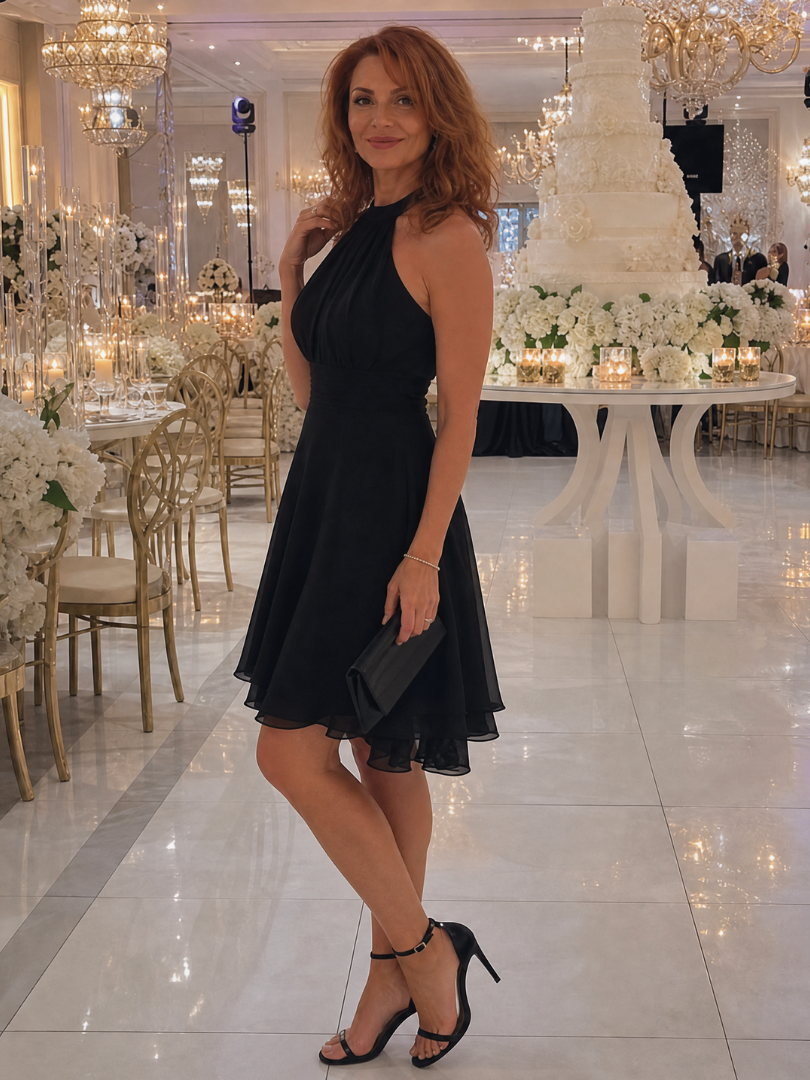 Grace - Boho Women's Wedding Guest Dress with Halter Neckline and Tiered Hem