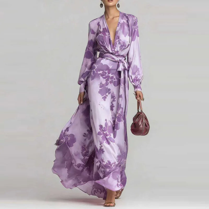 Grace - Elegant Women's Wedding Guest Maxi Dress with Wrap Front and Floral Print