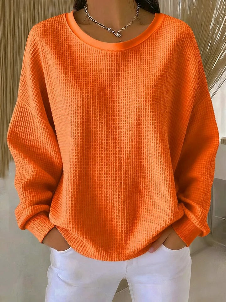 Hannah - Women's Oversized Sweatshirt with Waffle Knit Comfort Fit