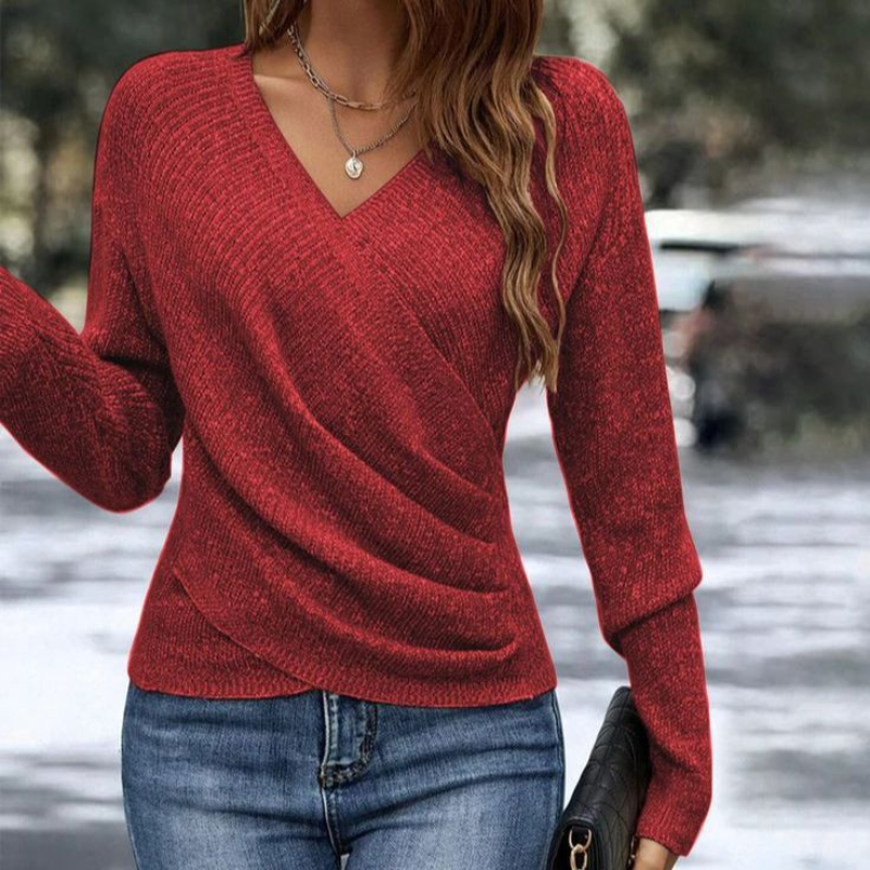 Ivy - Women's Knitted Pullover Smart Casual Style with Wrap Front