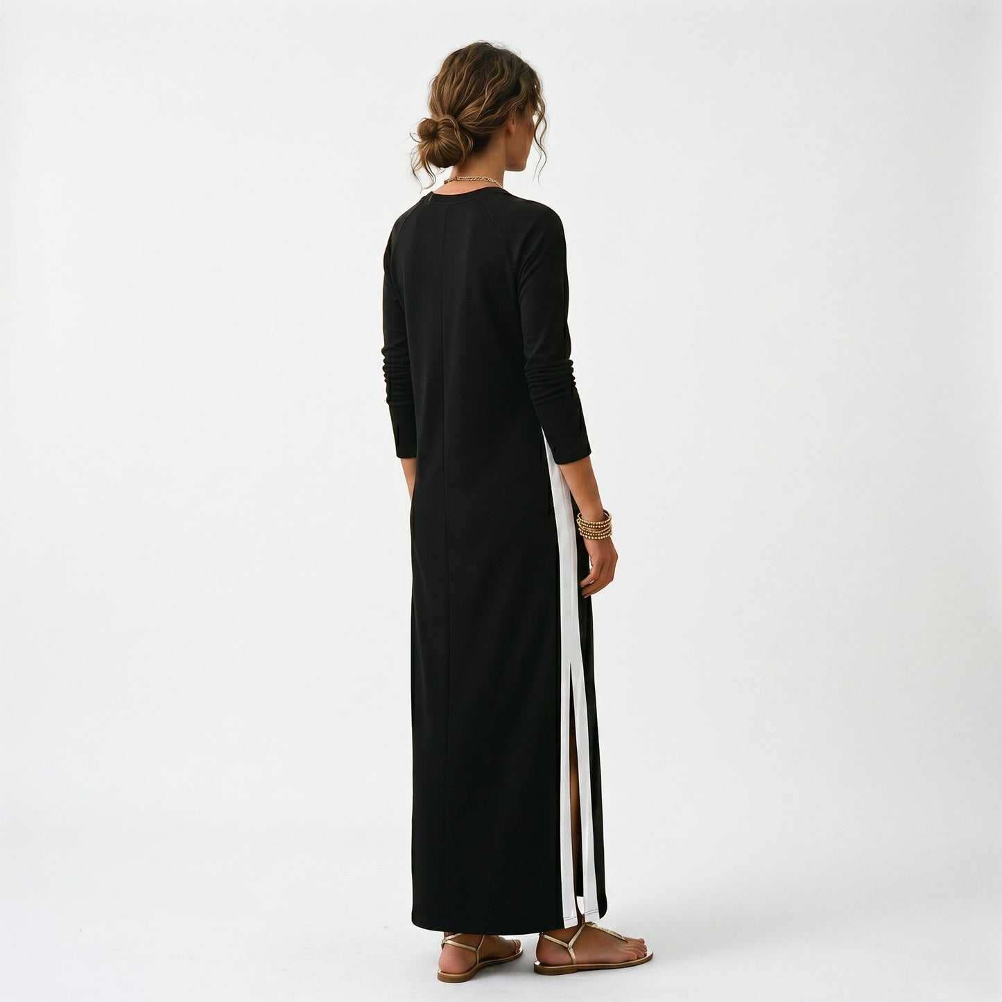 Lucy - Casual Women's Maxi Dress with Long Sleeves and Side Stripe Detail