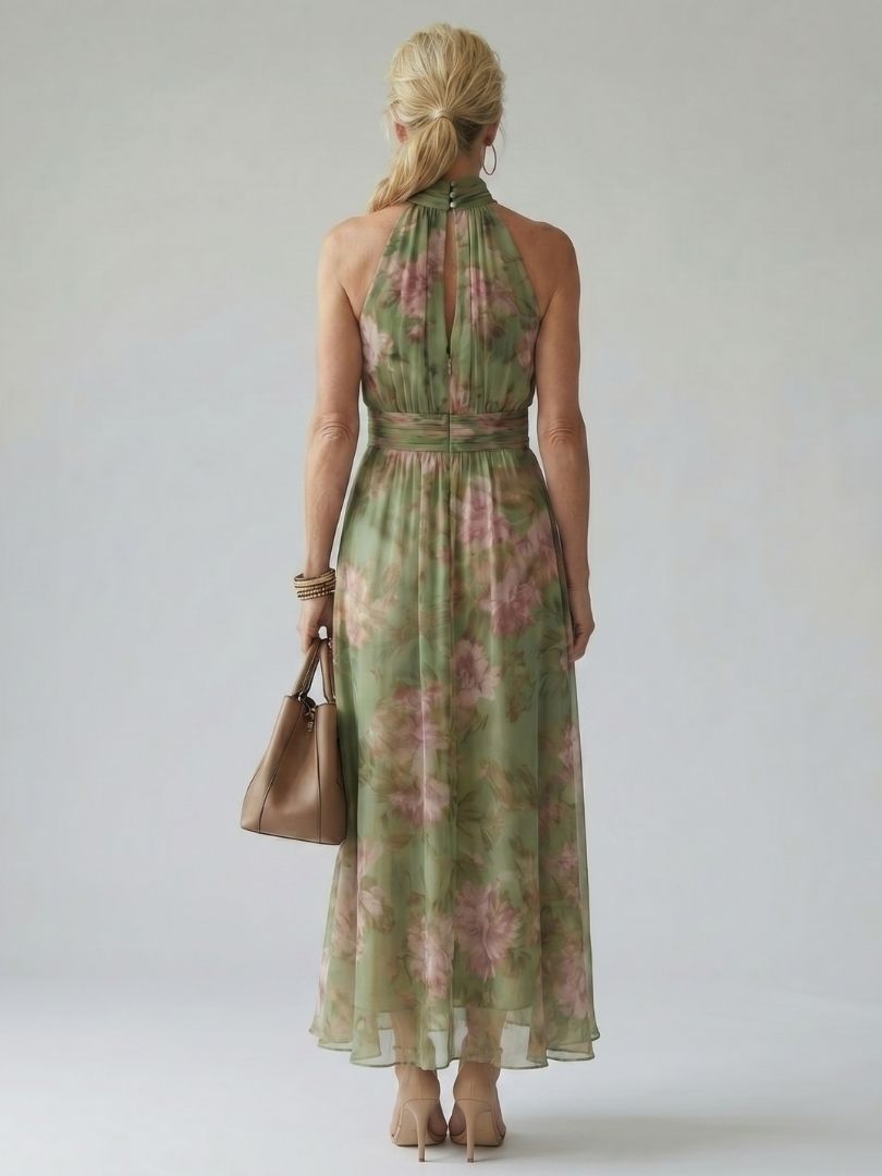 Millie - Vintage Women's Maxi Dress with Halter Neck and Tie Waist