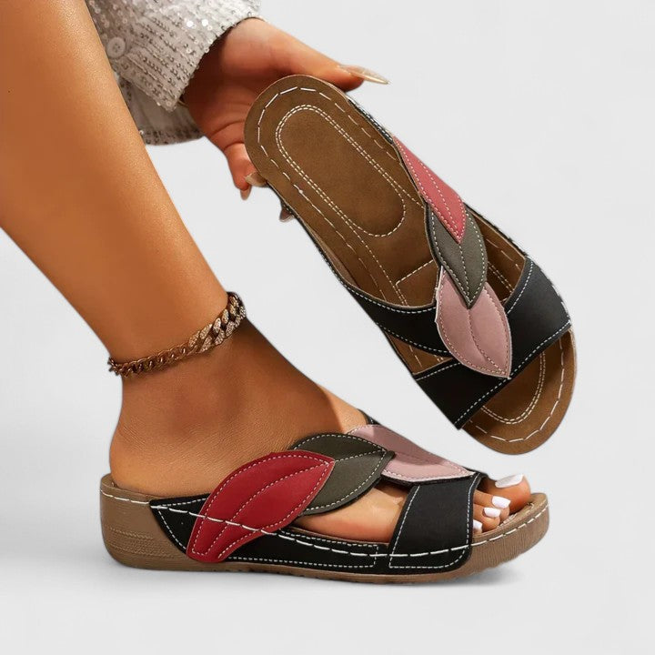 Rosalind - Boho Women's Orthopedic Sandals with Crisscross Straps and Leaf Detail