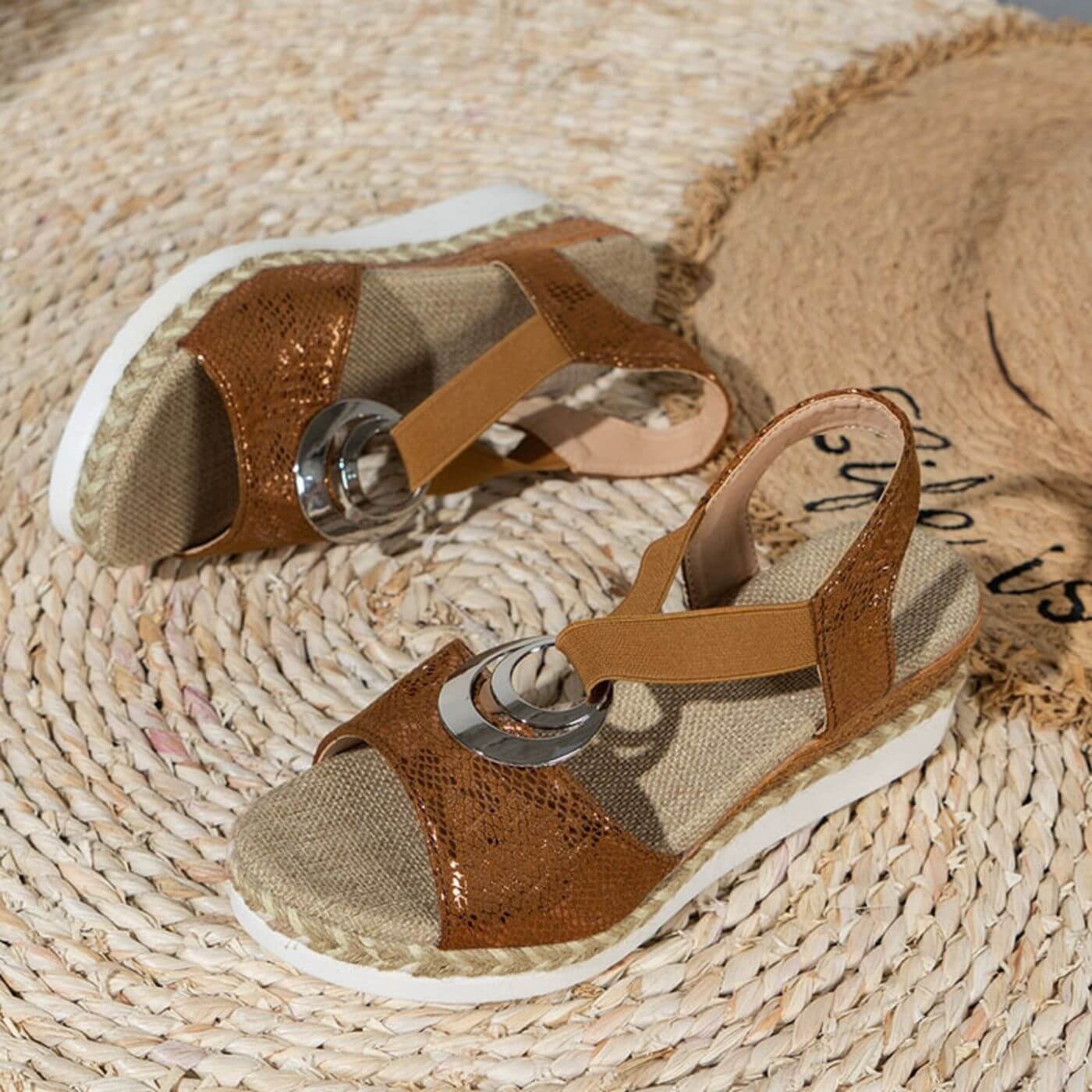 Isla - Boho Women's Orthopedic Platform Sandals with Metal Ring and Espadrille Sole