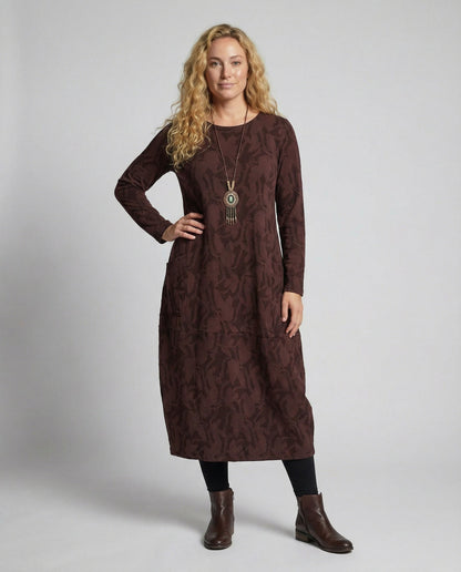 Alice - Casual Women's Maxi Dress with Long Sleeves and Round Neckline