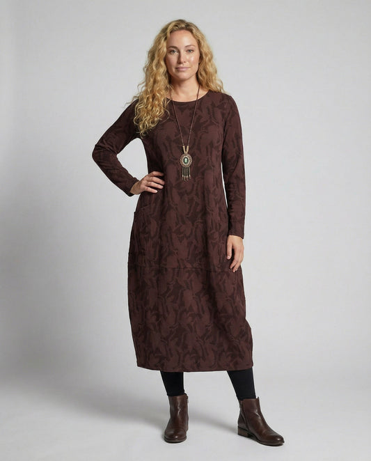 Alice - Casual Women's Maxi Dress with Long Sleeves and Round Neckline