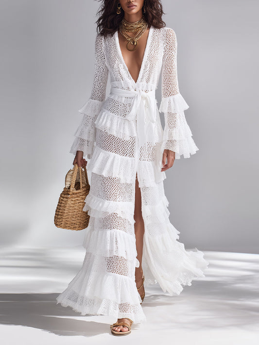 Amelia - Boho Women's Maxi Dress with V-Neck and Tiered Ruffle Detail