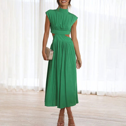 Amelia - Chic Women's Wedding Guest Midi Dress with Cut Out Waist and High Neck