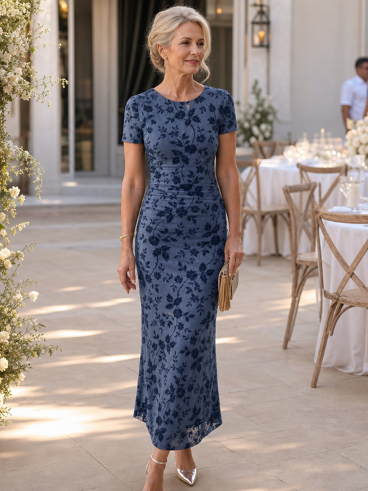 Amelia - Elegant Women's Wedding Guest Maxi Dress with Round Neck and Floral Lace