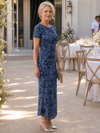 Amelia - Elegant Women's Wedding Guest Maxi Dress with Round Neck and Floral Lace
