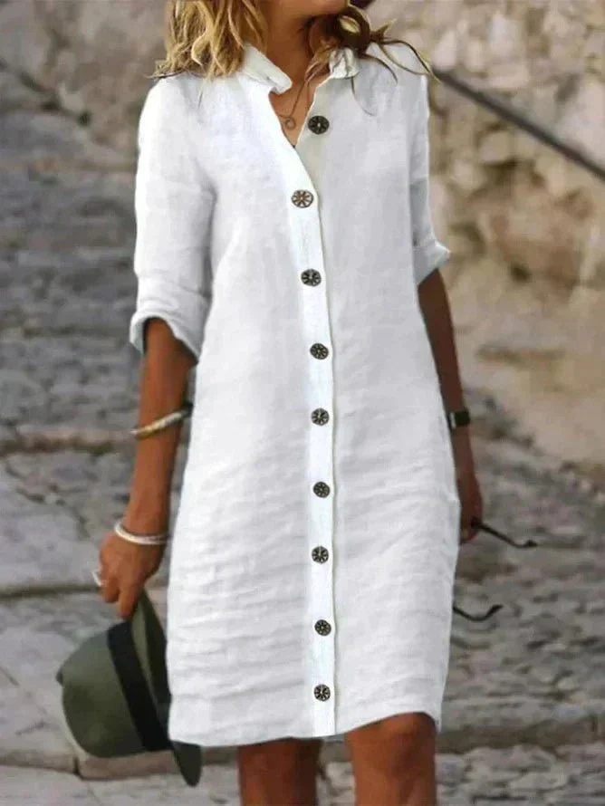 Amelia - Vintage Women's Linen Dress with Button Front and Mini Length