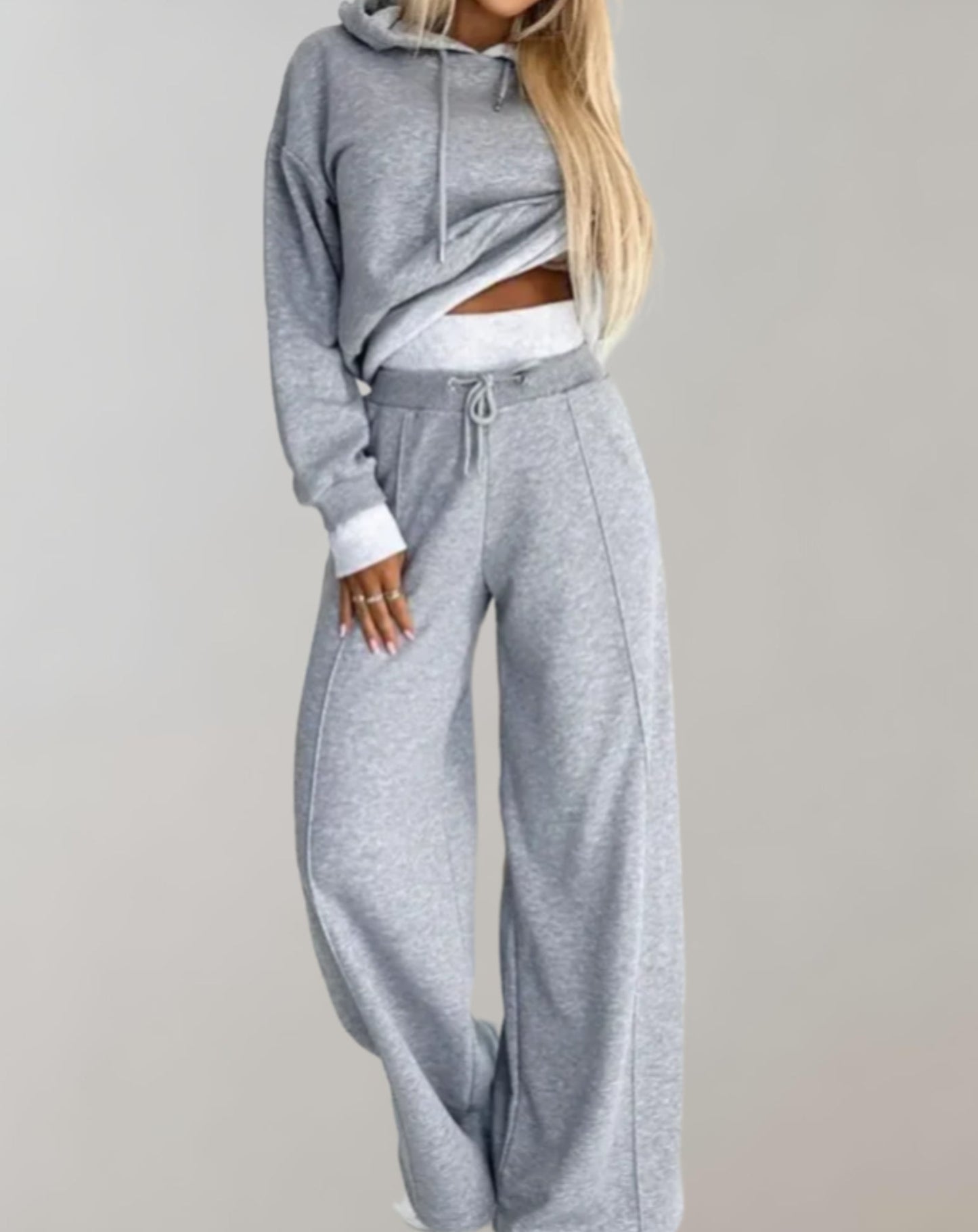 Amelia - Women's Comfort Loungewear Set with Cropped Hoodie and Wide Leg