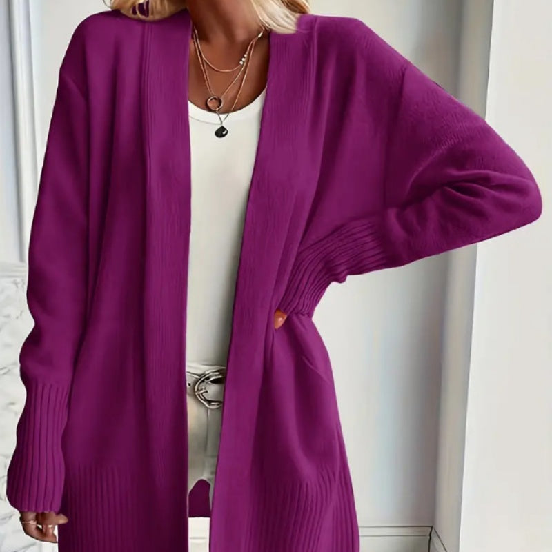 Amelia - Women's Long Cashmere Style Cardigan for Autumn with Patch Pockets