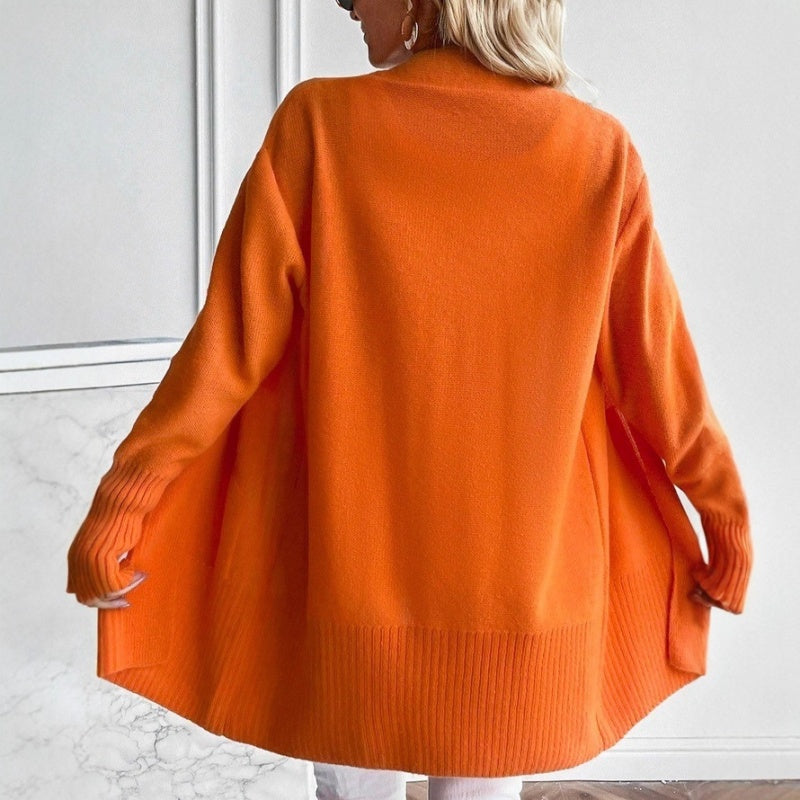 Amelia - Women's Long Cashmere Style Cardigan for Autumn with Patch Pockets