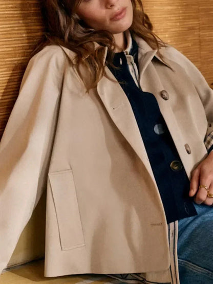 Amelia - Women's Short Trench Coat for Autumn with Statement Collar