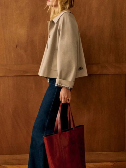 Amelia - Women's Short Trench Coat for Autumn with Statement Collar
