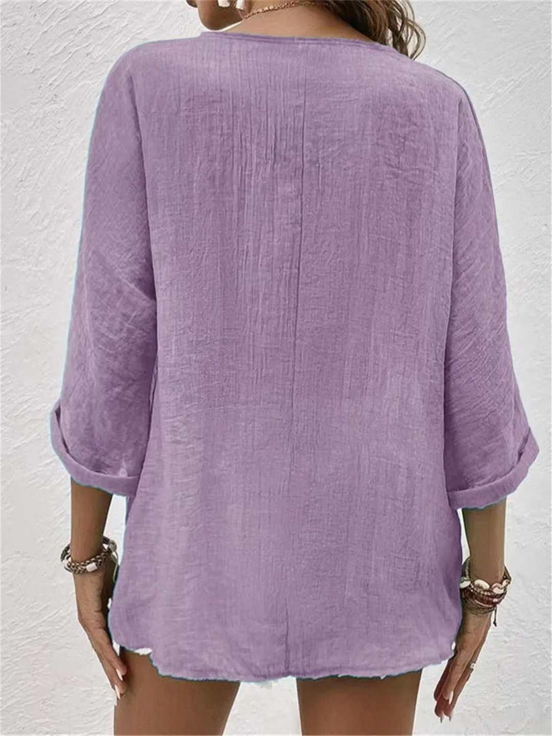 Ivy - Casual Women's Linen Top with V Neck Button Front and Relaxed Sleeves