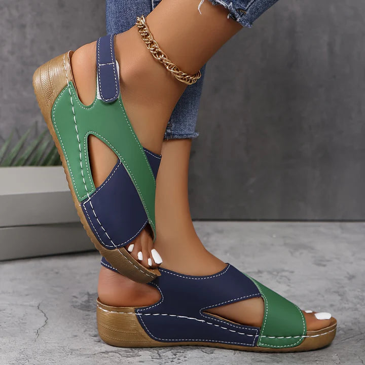 Bea - Casual Women's Comfort Sandals with Colour Block Cross Strap and Wedge Sole