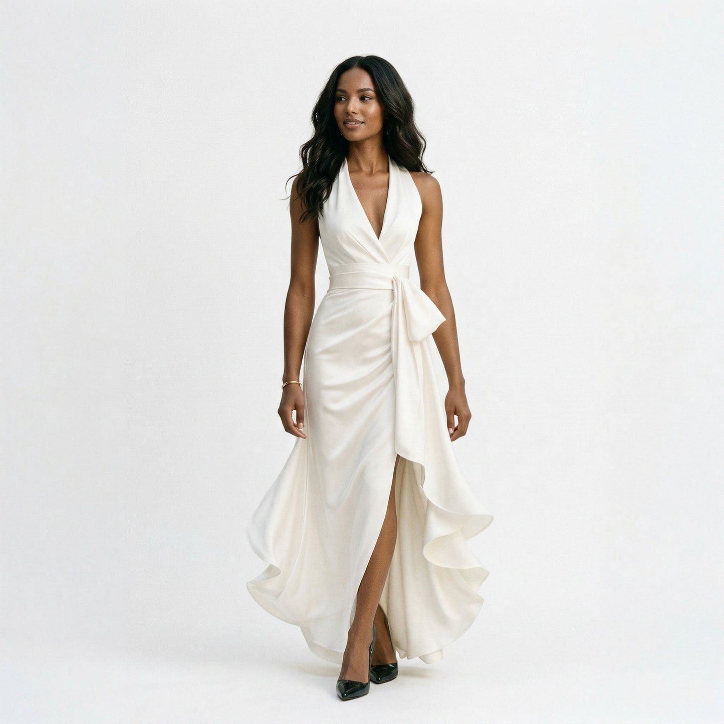 Beatrice - Formal Women's Wedding Guest Dress with Halter Neckline and High Low Hem