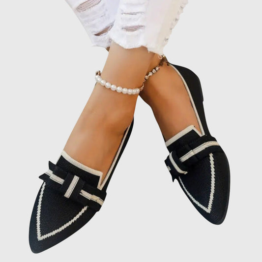 Beatrix - Chic Women's Comfort Loafers with Pointed Toe and Bow Buckle Detail