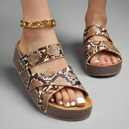 Billie - Boho Women's Orthopedic Platform Mule Sandals with Crossover Woven Strap Detail