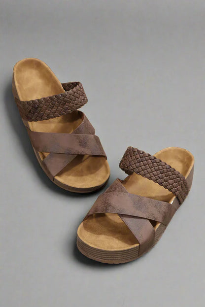 Billie - Boho Women's Orthopedic Platform Mule Sandals with Crossover Woven Strap Detail