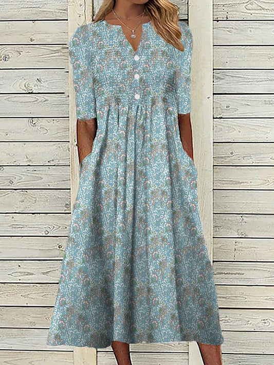 Bonnie - Casual Women's Maxi Dress with V Neck and Short Sleeves in Floral Print