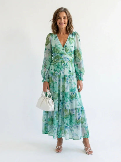 Charlotte - Boho Women's Summer Maxi Dress with V-Neck and Floral Print