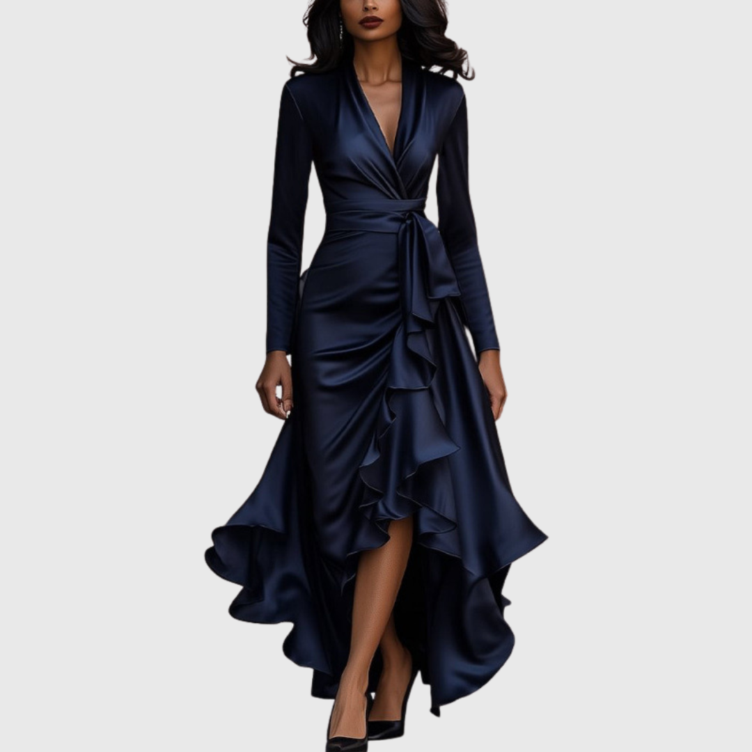 Charlotte - Elegant Women's Maxi Dress with Wrap Front and Ruffle Hem