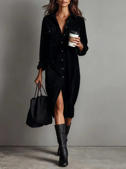 Charlotte - Elegant Women's Wedding Guest Dress with Button Front and Shirt Collar