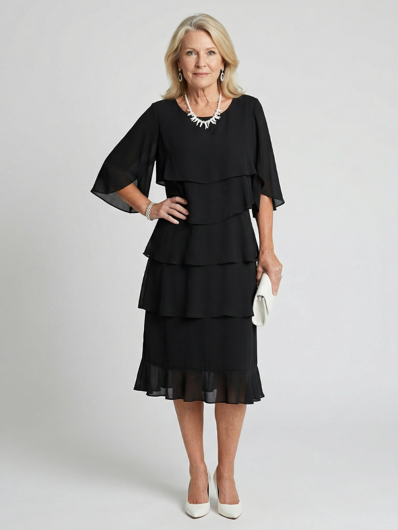 Charlotte - Formal Women's Wedding Guest Dress with Tiered Ruffles and Flutter Sleeves