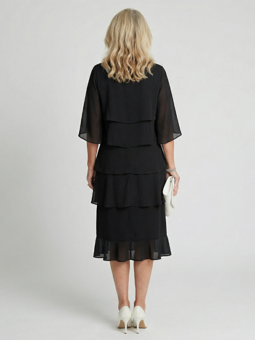 Charlotte - Formal Women's Wedding Guest Dress with Tiered Ruffles and Flutter Sleeves