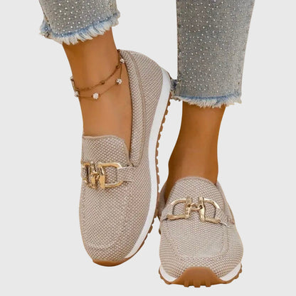 Charlotte - Smart Women's Comfort Loafers with Gold Buckle and Platform Sole