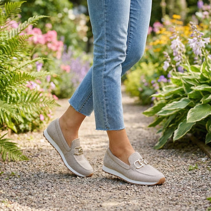 Charlotte - Smart Women's Comfort Loafers with Gold Buckle and Platform Sole