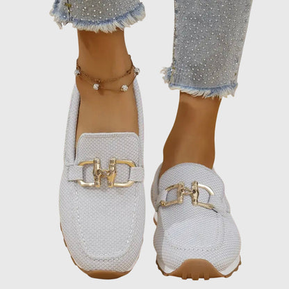 Charlotte - Smart Women's Comfort Loafers with Gold Buckle and Platform Sole