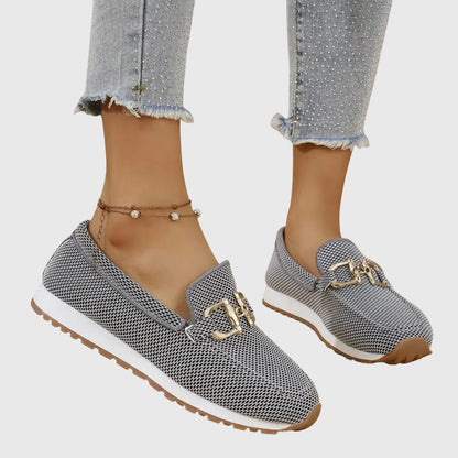 Charlotte - Smart Women's Comfort Loafers with Gold Buckle and Platform Sole