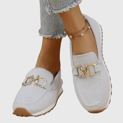 Charlotte - Smart Women's Comfort Loafers with Gold Buckle and Platform Sole