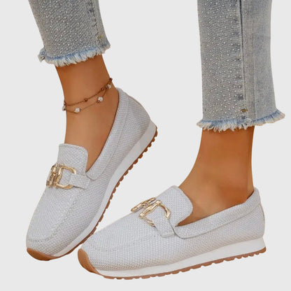 Charlotte - Smart Women's Comfort Loafers with Gold Buckle and Platform Sole