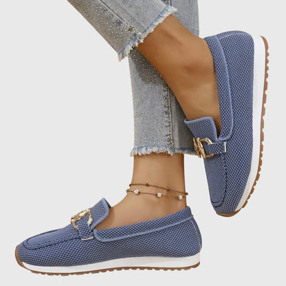 Charlotte - Smart Women's Comfort Loafers with Gold Buckle and Platform Sole
