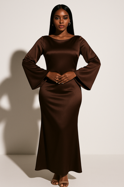 Charlotte - Women's Autumn Wedding Guest Dress with Flared Bell Sleeves