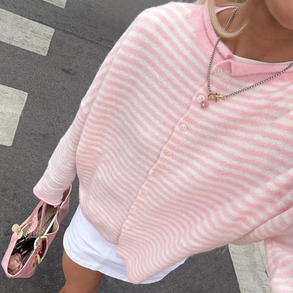 Charlotte - Women's Cardigans Wool Style for Autumn with Stripe Detail