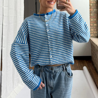 Charlotte - Women's Cardigans Wool Style for Autumn with Stripe Detail