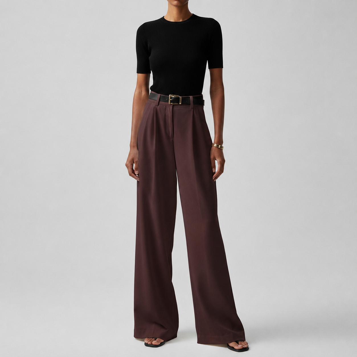 Charlotte - Women's High Waisted Wide Leg Trousers with Pleated Front