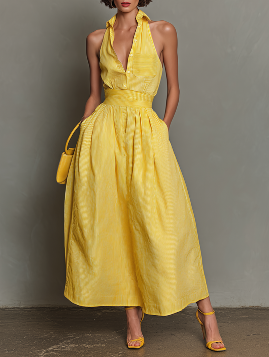 Chloe - Boho Women's Maxi Dress with Halter Neck and Tie Waist