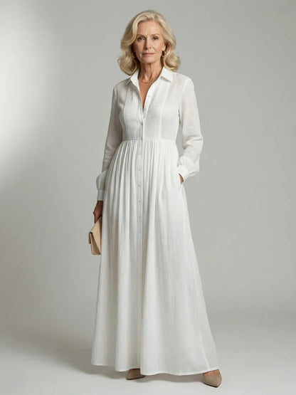 Chloe - Elegant Women's Wedding Guest Maxi Dress with Collar and Pleated Bodice