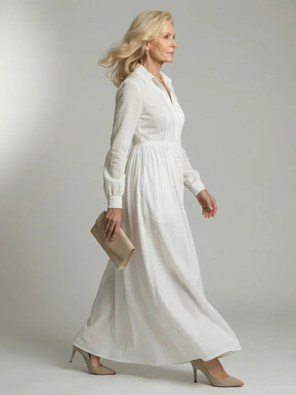 Chloe - Elegant Women's Wedding Guest Maxi Dress with Collar and Pleated Bodice