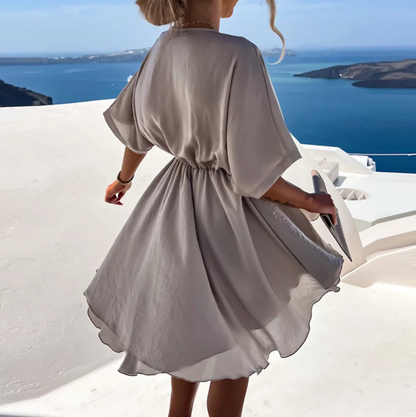 Chloe - Elegant Women's Wedding Guest Mini Dress with Wrap V-Neck and Tie Waist